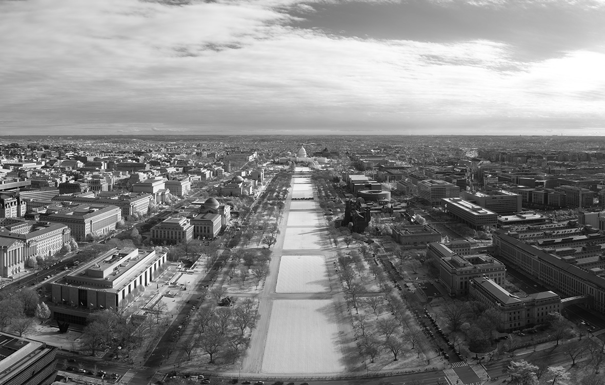 Infrared Panoramic Photo of Washington from the Washington Monument Towards the Capitol.